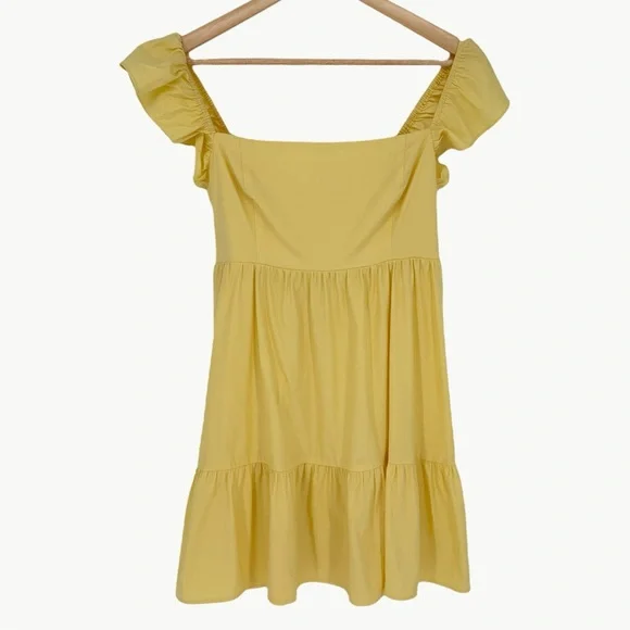 Reformation Jeune Ruffle Stretch Organic Cotton Mini Dress | Sz 8 | Light Yellow - Picture 9 of 16